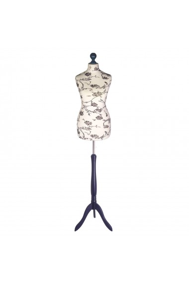 Female Tailor's Dummy Size 14/16 Black Flowers on Cream