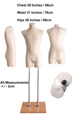 Tailor Dummy Torso With Leg MALE-L Light Wood Base Cream